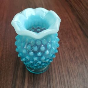 Vintage Fenton Blue Opalescent Hobnail Small Vase